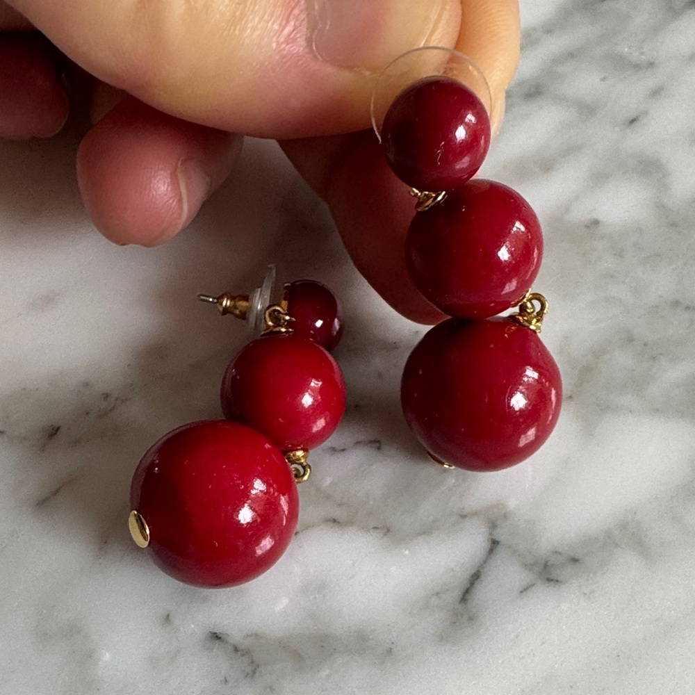 Red Triple Bead Kate Spade Drop Earrings — Women Jewelry